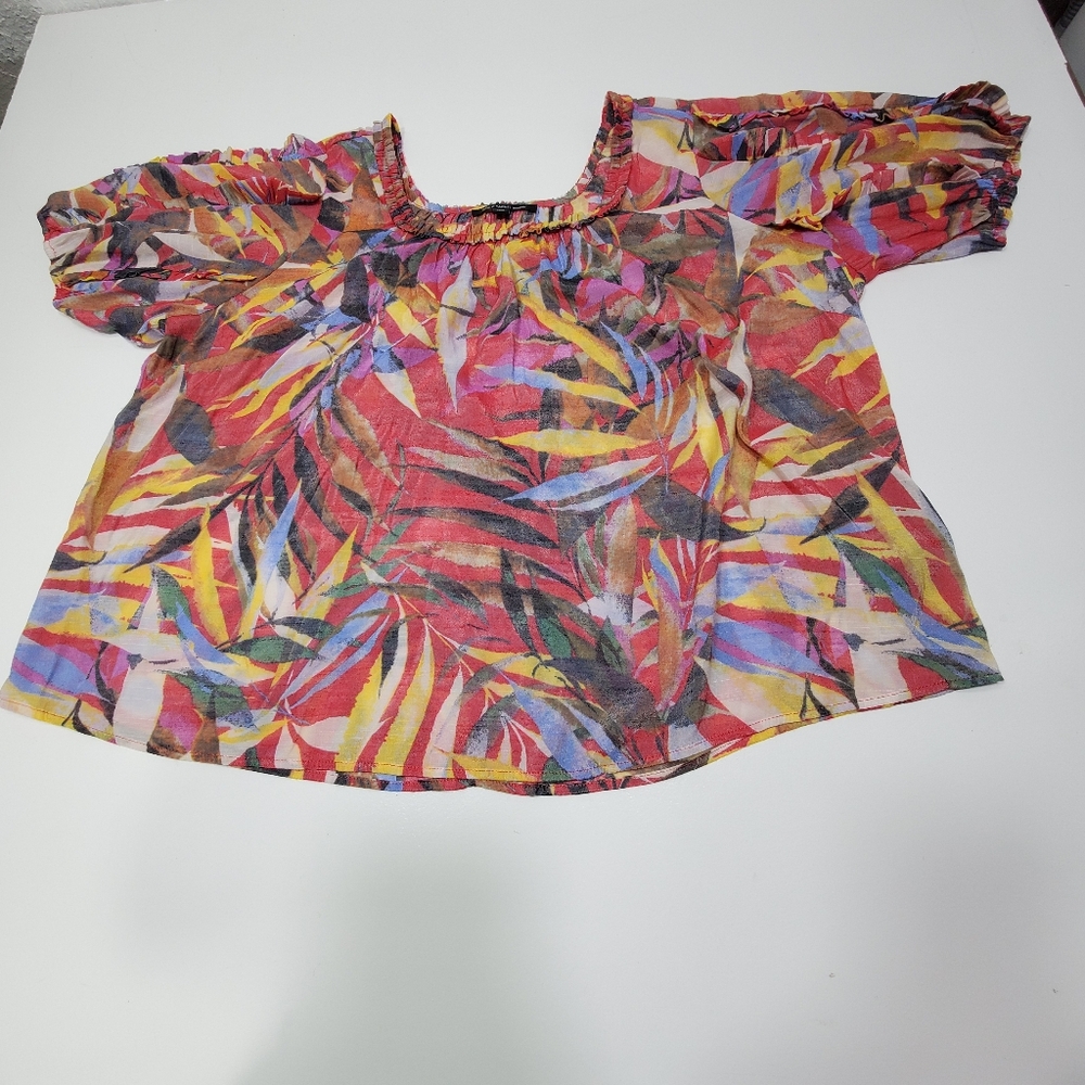 Zac & Rachel Women 2X Multicolor Abstract Print Ruffle Sleeve Comfy Lightweight